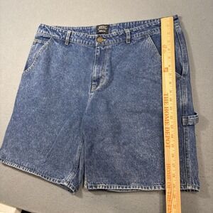WeSC Denim Long Shorts Blue Acid Wash Button Closure Flat Front 5-Pocket Men